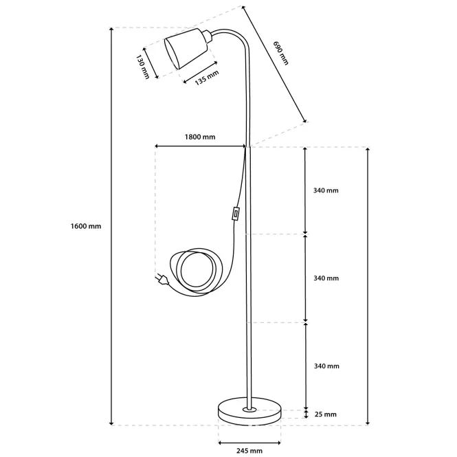Lampa podłogowa E27 KALSO Black LP1
