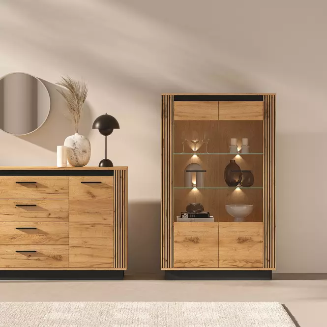 Witryna Urso 05 Dąb Craft Złoty/Czarny