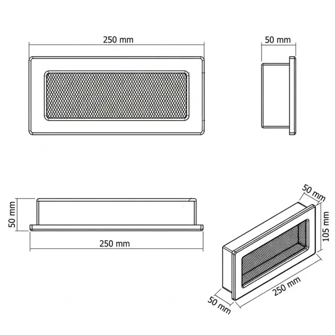 Kratka kominkowa biała bez żaluzji 10.5X25 4F11250W