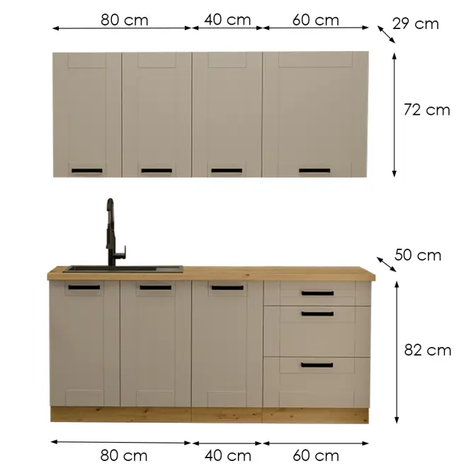 Kuchnia Luna Claygrey/Artisan 180cm Bez Blatu