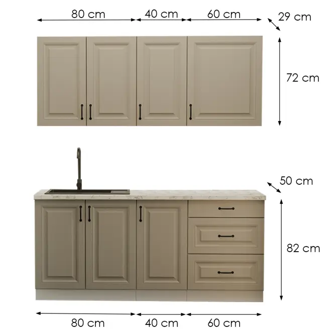 Kuchnia Stilo Claygrey/Biały 180cm Bez Blatu