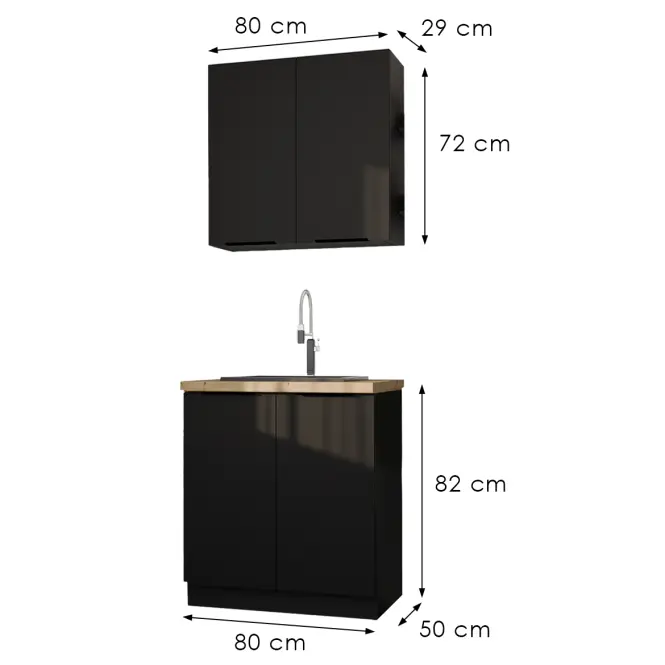 Kuchnia Siena Czarny Mat 80cm Bez Blatu