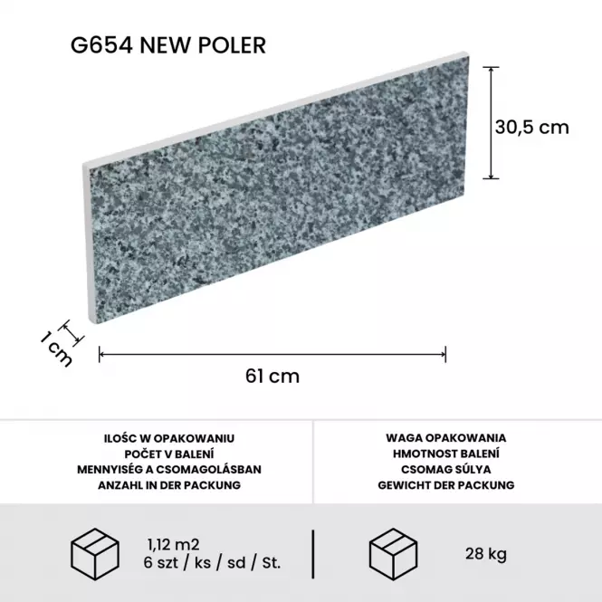 Płyta Granitowa G654 30.5x61x1 New Poler