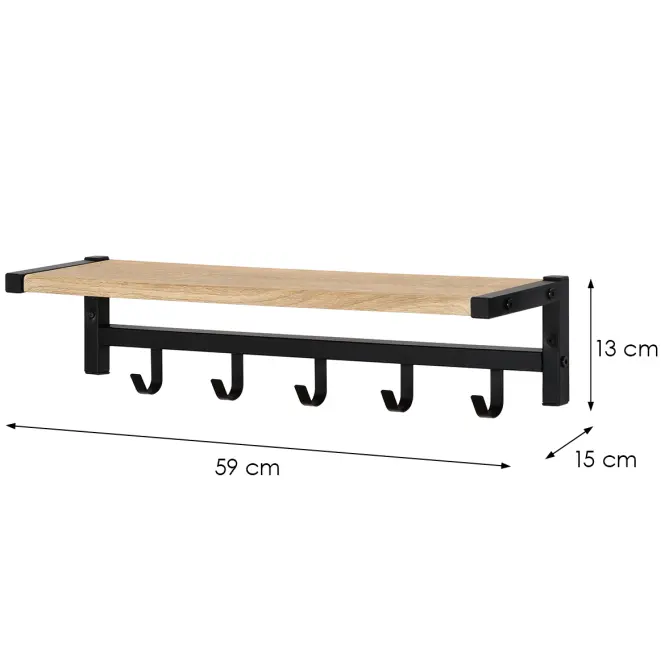 Wieszak Ścienny Z Półką I Haczykami Gc6195 Czarny/Sonom