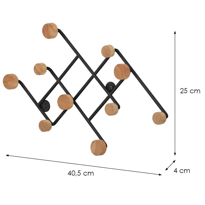 Wieszak Ścienny Z Haczykami Gc5014 Czarny/Naturalny