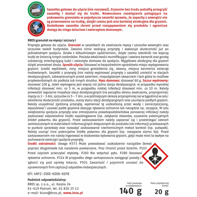 Granulat na myszy i szczury Bros 140g