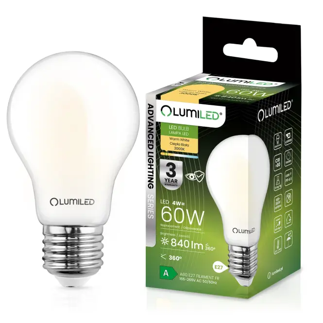Żarówka LED A60 FIL FR 4W E27 840LM 3000K