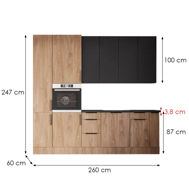 Kuchnia Luxeo 260 Dąb Puccini/Ryfla Czarna Set 2