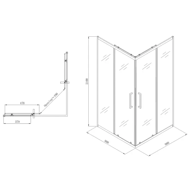 Kabina kwadratowa Atlas 90x90x210 black