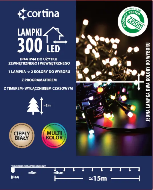 Lampki LED 300l zew. z programatorem i timerem 15/25/LED/ww+m