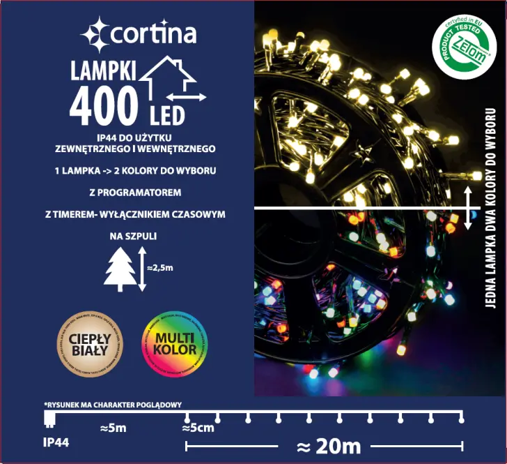 Lampki LED 400l zew. z programatorem i timerem 17/25/LED/ww+m