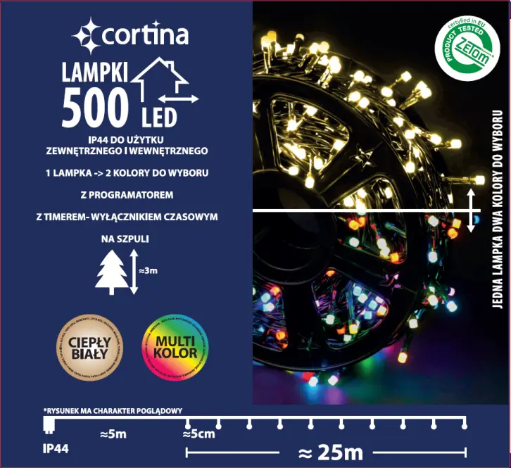 Lampki LED 500l zew. z programatorem i timerem 18/25/LED/ww+m