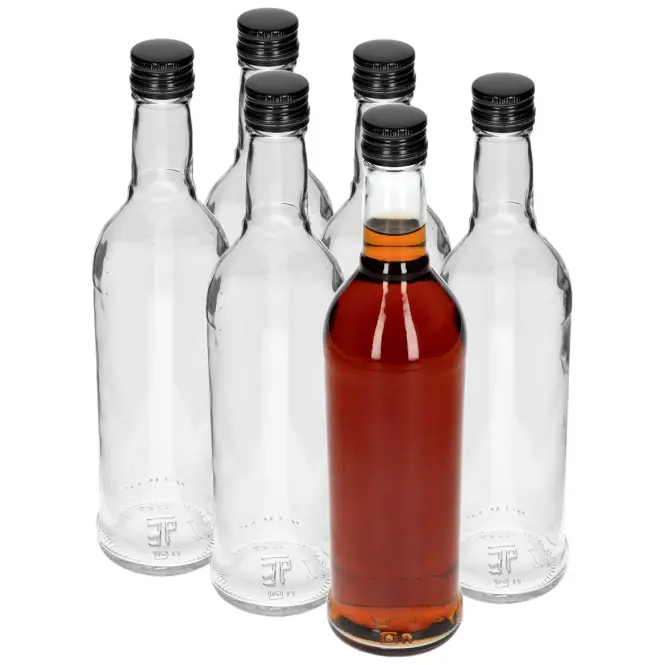 Butelka 500 ml smukła na wódkę z zakrętką czarna 6 szt.