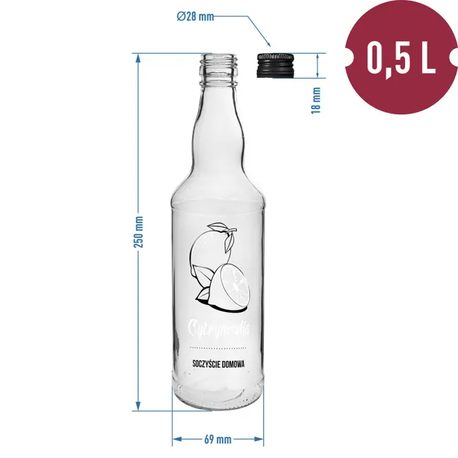Butelka 500 ml z zakrętką i nadrukiem - Cytrynówka