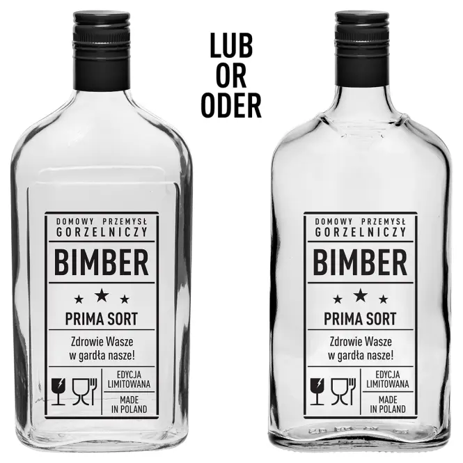 Butelka piersiówka 500 ml z zakrętką i nadrukiem – Bimber PRL