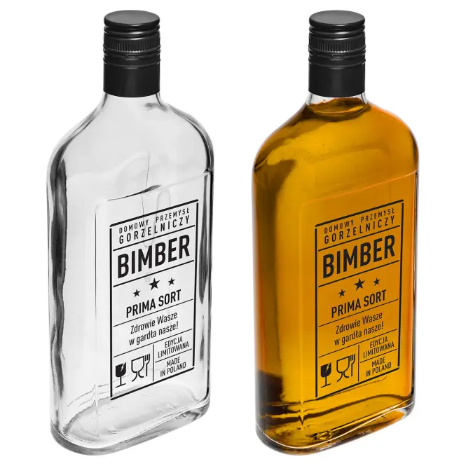 Butelka piersiówka 500 ml z zakrętką i nadrukiem – Bimber PRL