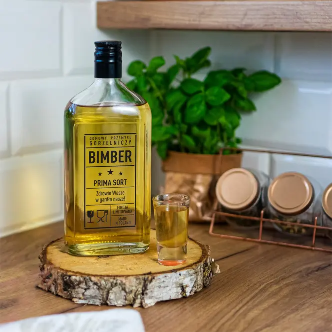Butelka piersiówka 500 ml z zakrętką i nadrukiem – Bimber PRL