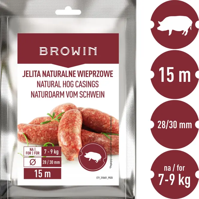 Jelita naturalne wieprzowe – kalibracja 28/30 mm – 15 m