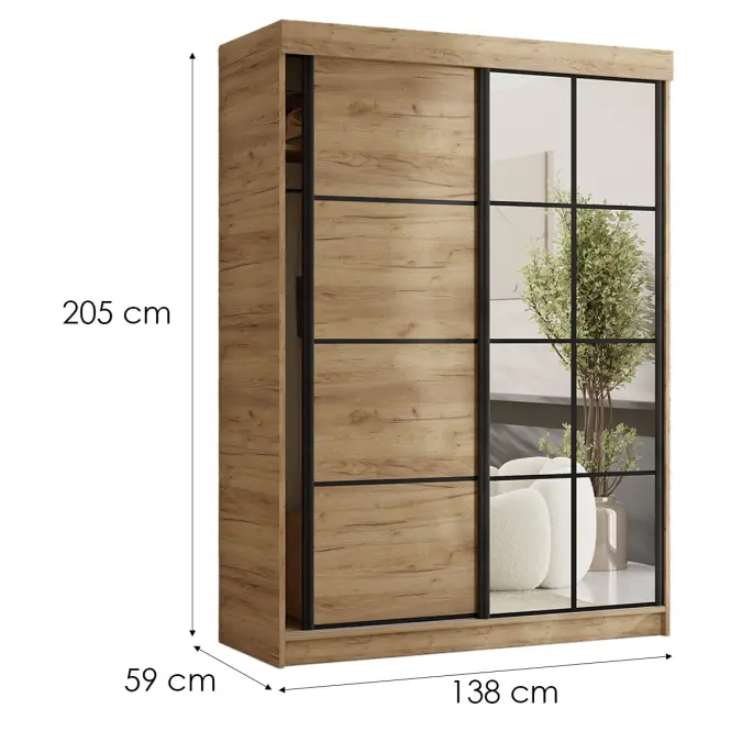 Szafa Tanger Z Lustrem 138 Dąb Craft Złoty,2
