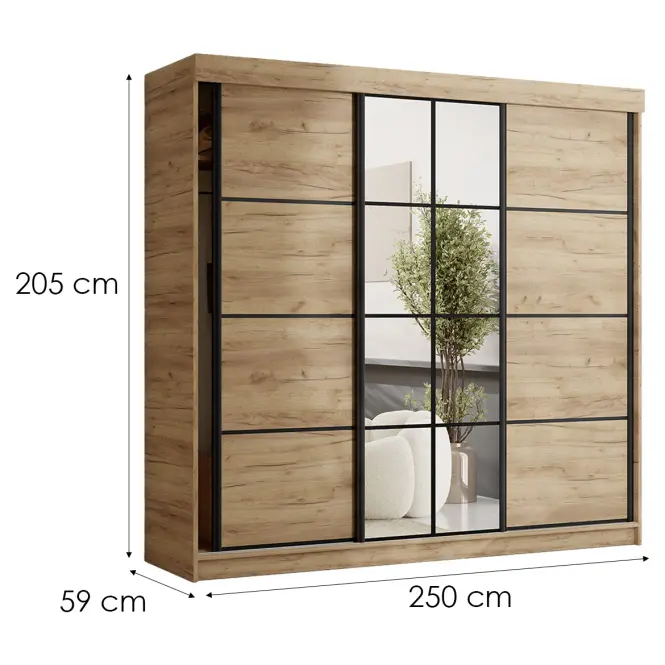 Szafa Tanger Z Lustrem 250 Dąb Craft Złoty