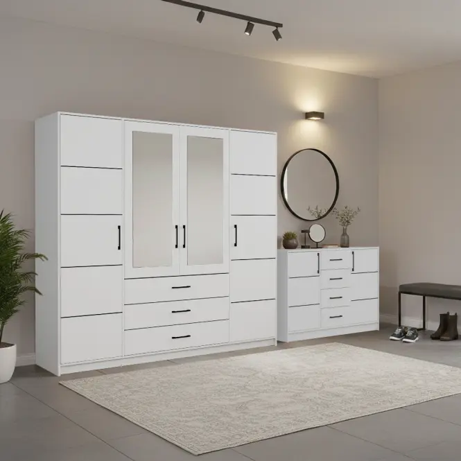 Zestaw szafa Belluno 240 biała + komoda Belluno 150