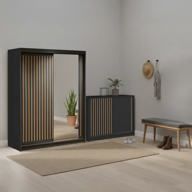 Zestaw szafa Royal 150 czarna + komoda Royal 150