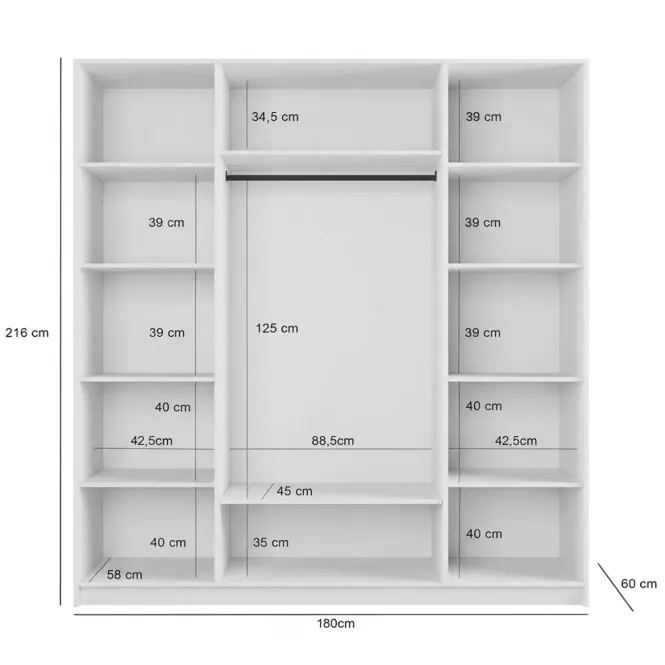 Szafa Malmo 180 biała+lustra,3