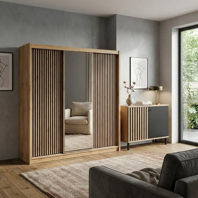 Zestaw Szafa London Wotan Lustro 250  + Komoda D2