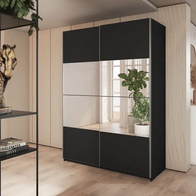 Szafa 150cm Beta 55  Czarny/Lustra