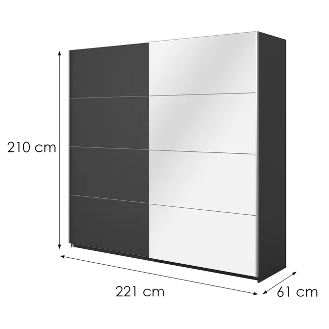 Szafa 221cm Beta 58  Czarny/Lustra