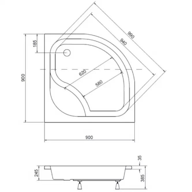 Brodzik półokrągły Diper I 90X90X24/35