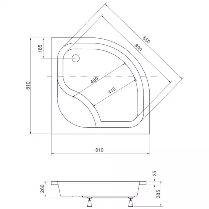 Brodzik półokrągły Diper I 80X80X24/35