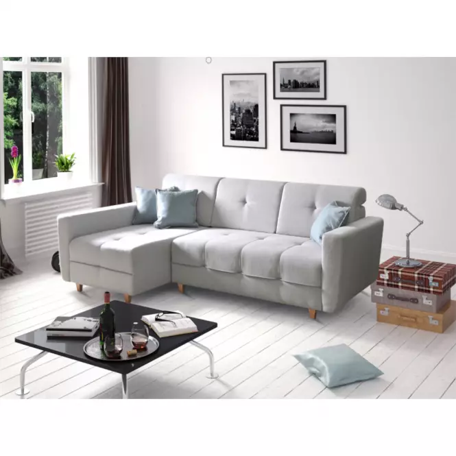 Narożnik z funkcją spania Grey Enzo 162+154 drewno naturalne lewostronny,7