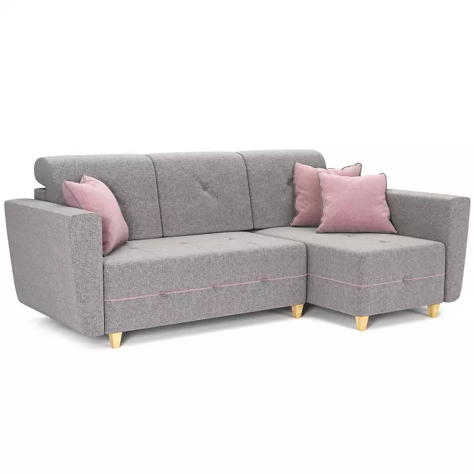 Narożnik z funkcją spania Grey Enzo 161+152 drewno naturalne prawostronny,3