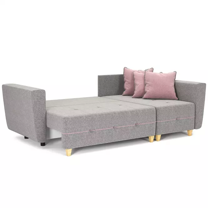 Narożnik z funkcją spania Grey Enzo 161+152 drewno naturalne prawostronny,5