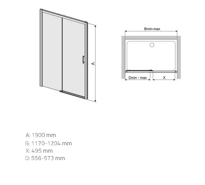 Drzwi prysznicowe D2L/Freezone 120 W0 Glass Protect
