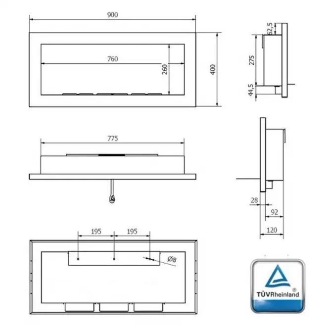 Biokominek 900x400 czarny strukturalny