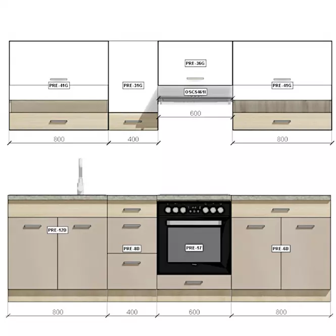 Kuchnia Premio 260 zestaw C plus z blatem (1,9M+0,7M) sonoma/biały