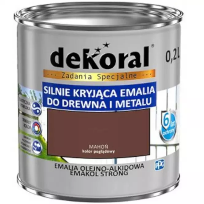Dekoral Emakol Strong Silnie Kryjąca Emalia Do Drewna I Metalu Mahoń 0,2l