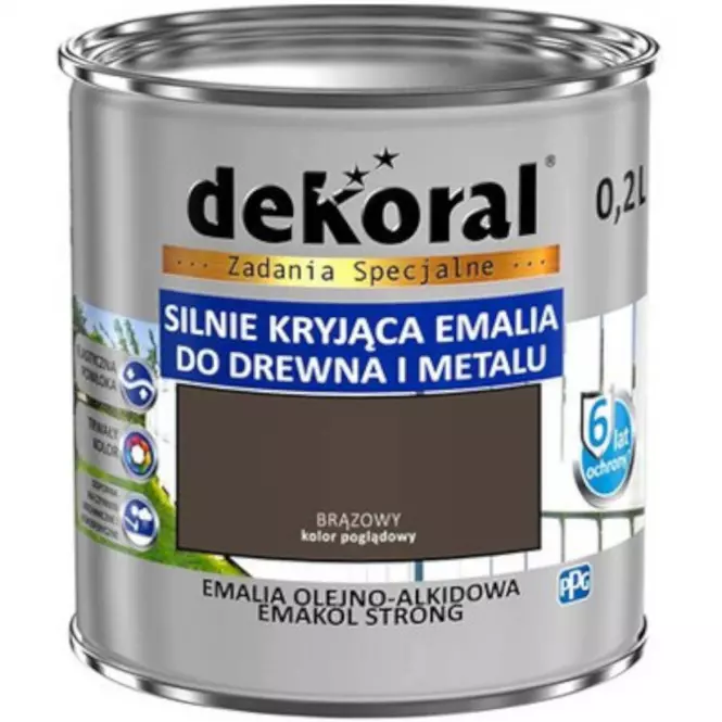 Dekoral Emakol Strong Silnie Kryjąca Emalia Do Drewna I Metalu Brąz 0,2l