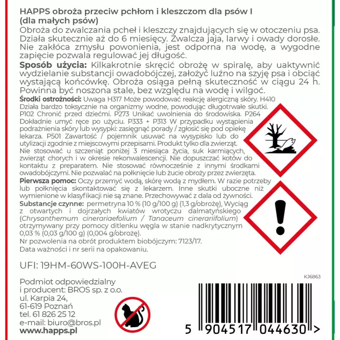 HAPPS - obroża przeciw pchłom i kleszczom dla małych