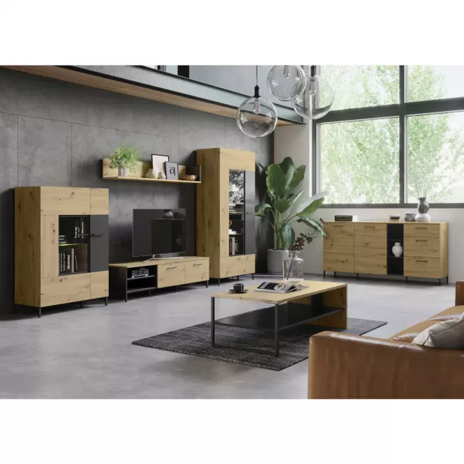 Regał Z Szufladą Lucas 16 Dąb Artisan/Czarny Mat,4