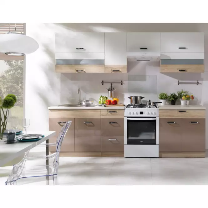 Kuchnia Premio 270 zestaw B plus z blatem sonoma/biały/cappuccino połysk